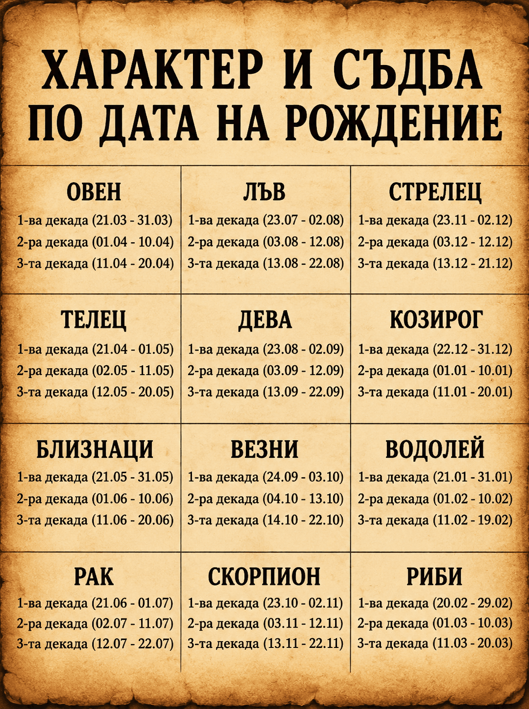 🔮 ХАРАКТЕР И СЪДБА СПОРЕД ДАТАТА НА РАЖДАНЕ 🔮